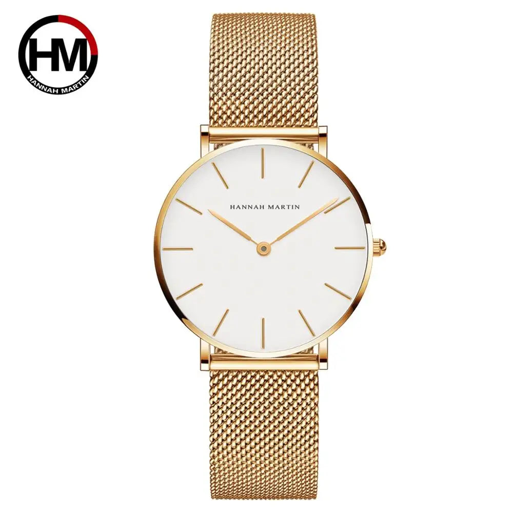 Reloj HANNAH MARTIN para Mujer – Acero Inoxidable, Movimiento de Cuarzo Japonés, 36 mm