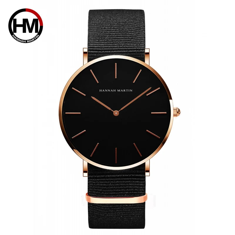 Reloj Unisex Hannah Martin – Correa de Cuero, Negro, Diseño Minimalista