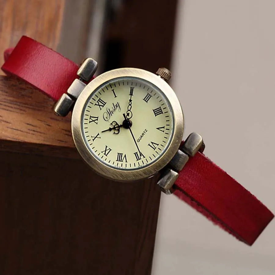 Reloj ROMA Vintage para Mujer – Correa de Cuero y Movimiento de Cuarzo