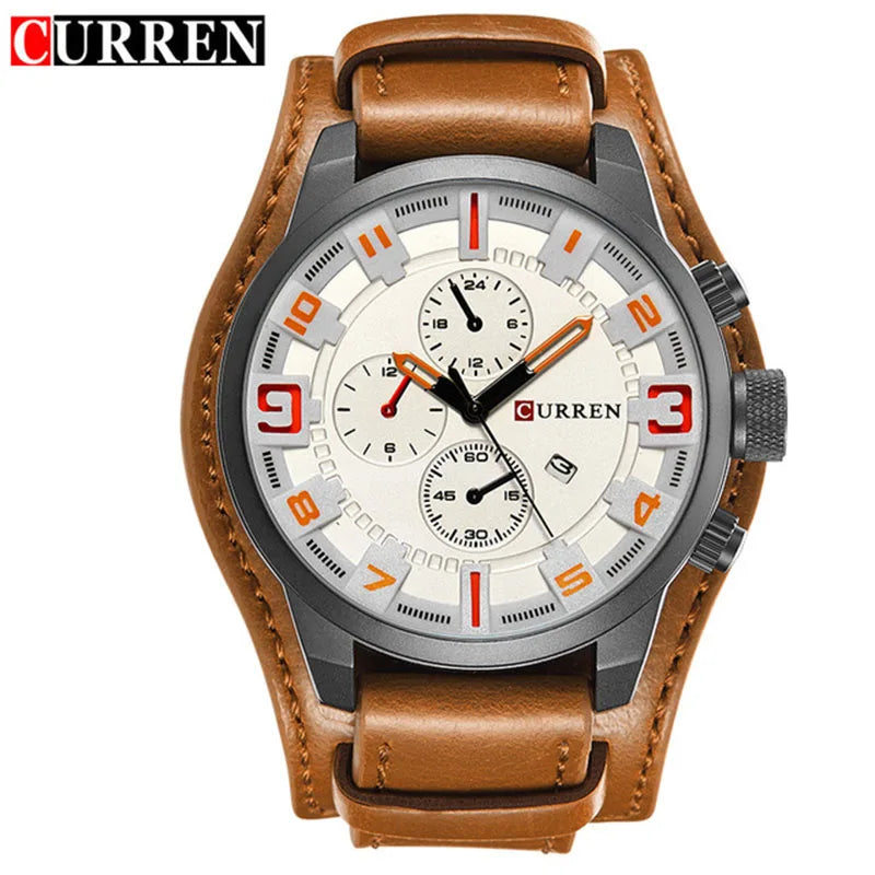 Reloj CURREN para Hombre – Correa de Cuero, Movimiento de Cuarzo, 46 mm