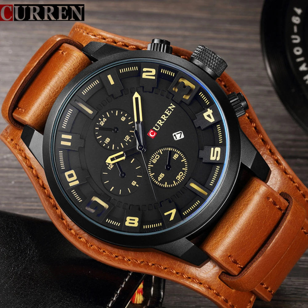 Reloj CURREN para Hombre – Correa de Cuero, Movimiento de Cuarzo, 46 mm