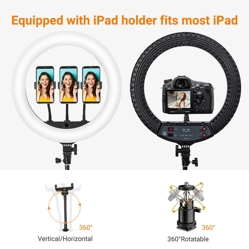 18 inch Ring Light with Tripod Stand 55W 3000-5800K CRI 90 Photo Studio Light for Vlog Video Shooting Makeup Selfie Ring Light