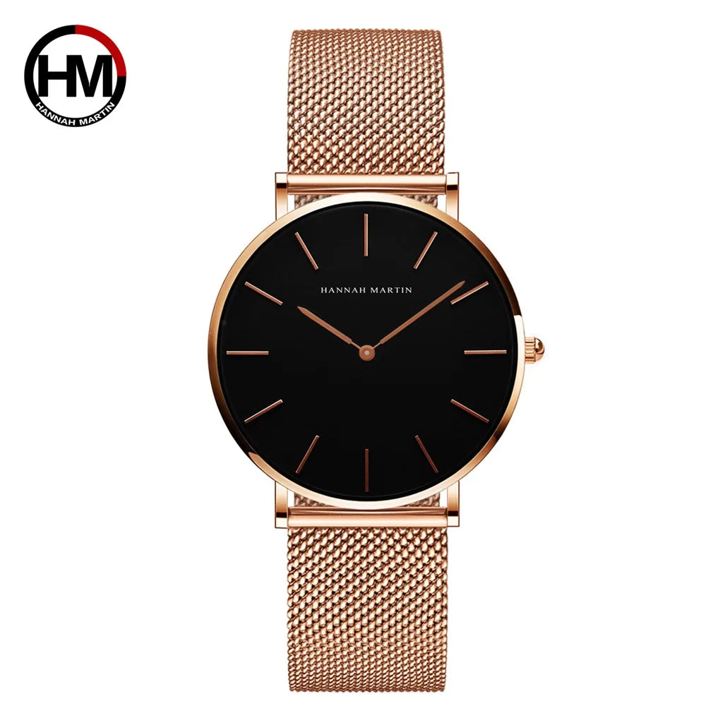 Reloj HANNAH MARTIN para Mujer – Acero Inoxidable, Movimiento de Cuarzo Japonés, 36 mm